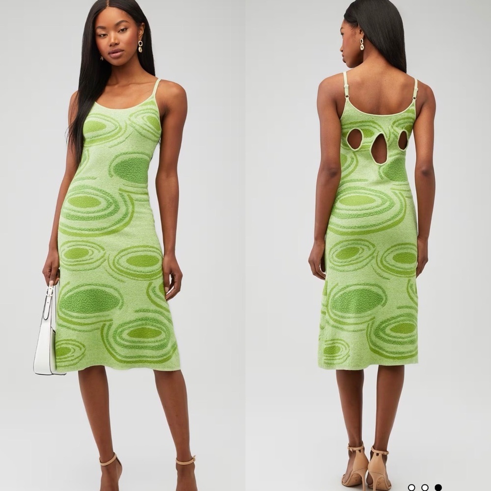 House of Sunny Hockney Green Abstract Knit Midi Dress